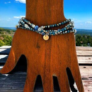 NEW/NWT Garden Party Blue and Gold Beaded Stretch Bracelets Set